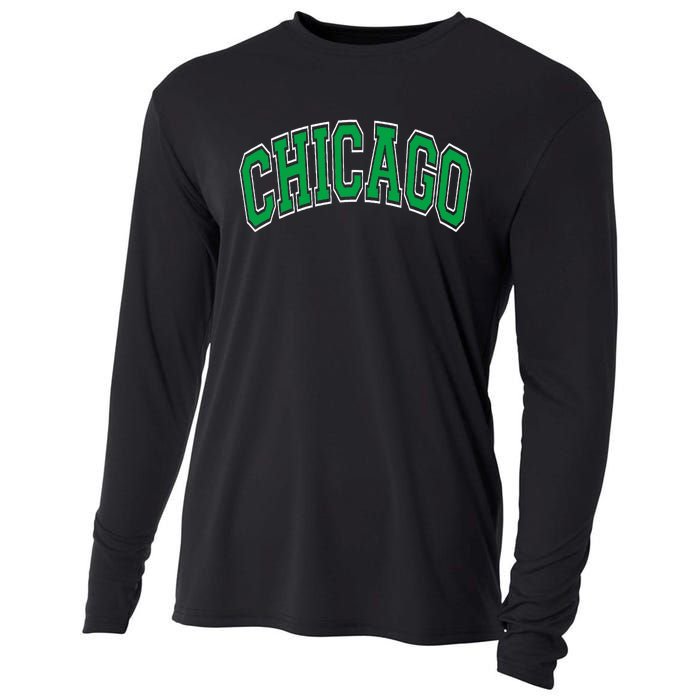 Chicago Arched Green Text Cooling Performance Long Sleeve Crew