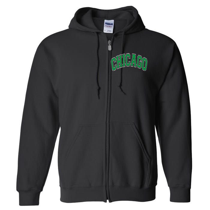 Chicago Arched Green Text Full Zip Hoodie