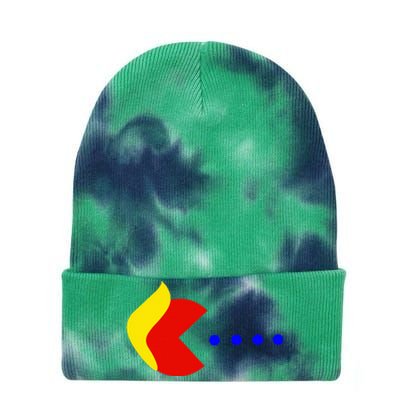 Classic Arcade Game Funny Trump Eats Blue Dots 2024 Tie Dye 12in Knit Beanie