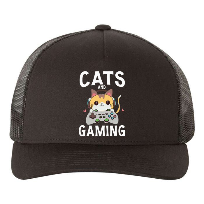 Cats And Gaming Funny Cat Lover Gaming Gift Gamer Yupoong Adult 5-Panel Trucker Hat