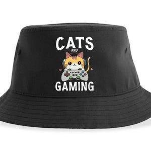 Cats And Gaming Funny Cat Lover Gaming Gift Gamer Sustainable Bucket Hat