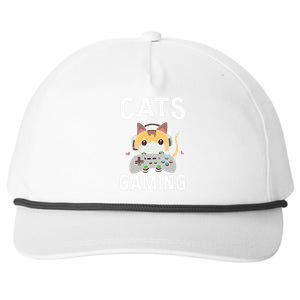 Cats And Gaming Funny Cat Lover Gaming Gift Gamer Snapback Five-Panel Rope Hat