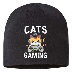 Cats And Gaming Funny Cat Lover Gaming Gift Gamer Sustainable Beanie