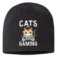 Cats And Gaming Funny Cat Lover Gaming Gift Gamer Sustainable Beanie