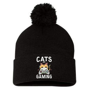 Cats And Gaming Funny Cat Lover Gaming Gift Gamer Pom Pom 12in Knit Beanie