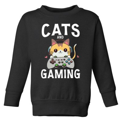 Cats And Gaming Funny Cat Lover Gaming Gift Gamer Toddler Sweatshirt