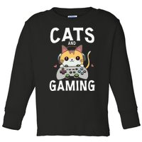 Cats And Gaming Funny Cat Lover Gaming Gift Gamer Toddler Long Sleeve Shirt