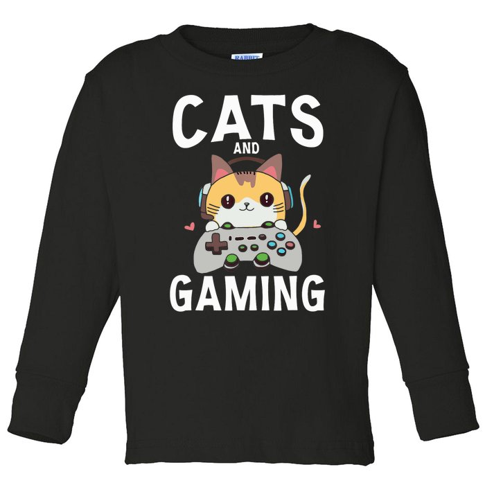 Cats And Gaming Funny Cat Lover Gaming Gift Gamer Toddler Long Sleeve Shirt