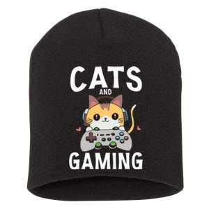 Cats And Gaming Funny Cat Lover Gaming Gift Gamer Short Acrylic Beanie