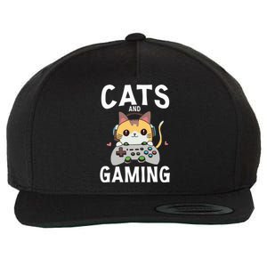 Cats And Gaming Funny Cat Lover Gaming Gift Gamer Wool Snapback Cap