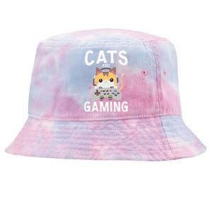 Cats And Gaming Funny Cat Lover Gaming Gift Gamer Tie-Dyed Bucket Hat