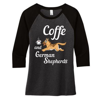 Coffee And German Shepherds Women's Tri-Blend 3/4-Sleeve Raglan Shirt