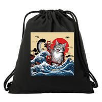 Catzilla Attacking Golden Gate Bridge Funny Cat Design  Drawstring Bag