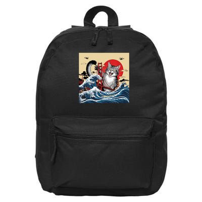 Catzilla Attacking Golden Gate Bridge Funny Cat Design  16 in Basic Backpack