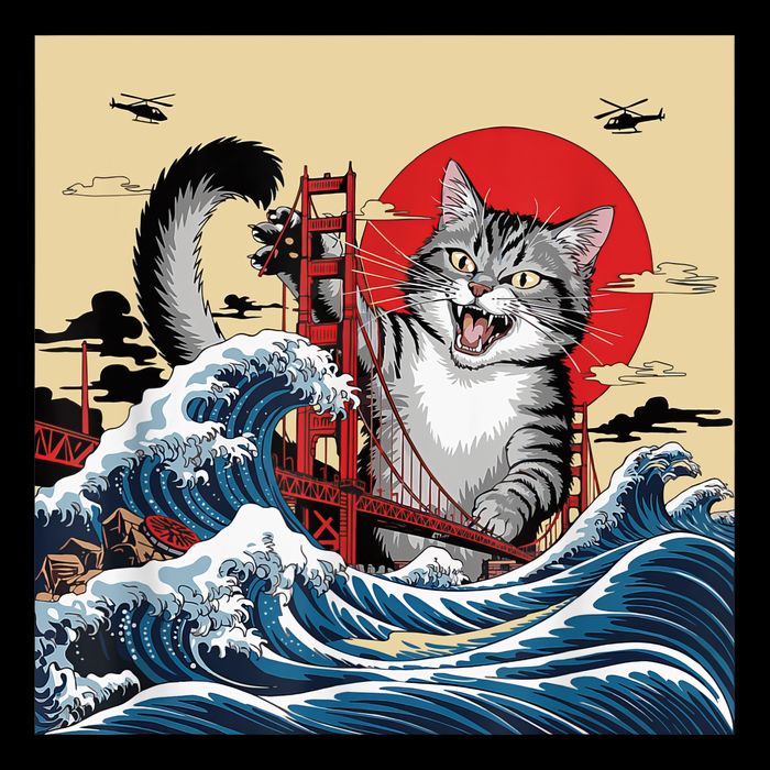 Catzilla Attacking Golden Gate Bridge Funny Cat Design  16 in Basic Backpack