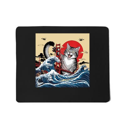 Catzilla Attacking Golden Gate Bridge Funny Cat Design  Mousepad