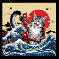 Catzilla Attacking Golden Gate Bridge Funny Cat Design  Poster