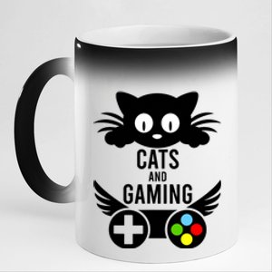 Cats And Gaming Funny Cat Lover Video Games 11oz Black Color Changing Mug