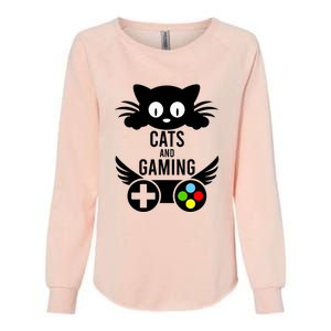 Cats And Gaming Funny Cat Lover Video Games Womens California Wash Sweatshirt