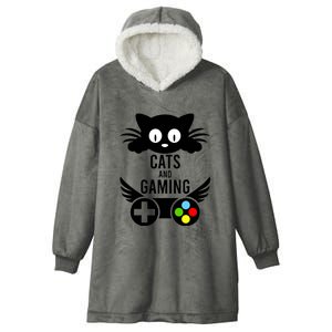 Cats And Gaming Funny Cat Lover Video Games Hooded Wearable Blanket