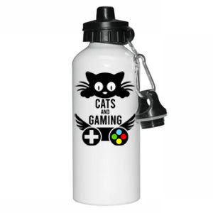 Cats And Gaming Funny Cat Lover Video Games Aluminum Water Bottle