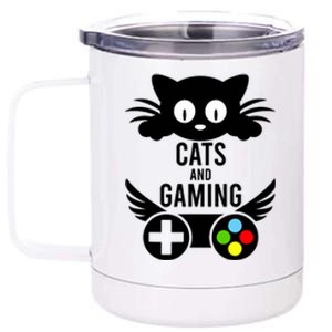 Cats And Gaming Funny Cat Lover Video Games 12 oz Stainless Steel Tumbler Cup