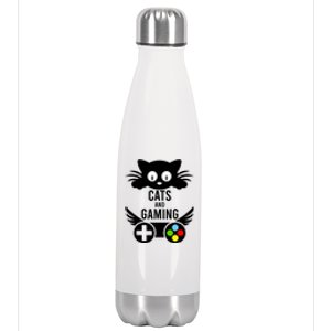 Cats And Gaming Funny Cat Lover Video Games Stainless Steel Insulated Water Bottle