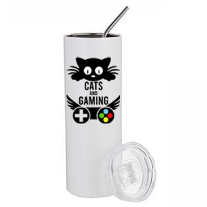 Cats And Gaming Funny Cat Lover Video Games Stainless Steel Tumbler