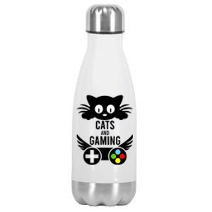 Cats And Gaming Funny Cat Lover Video Games Stainless Steel Insulated Water Bottle