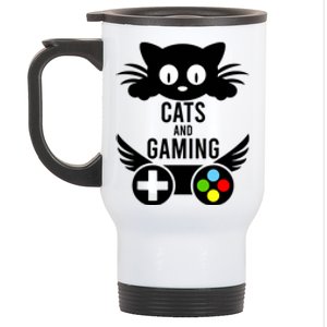 Cats And Gaming Funny Cat Lover Video Games Stainless Steel Travel Mug