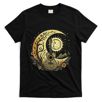 Cottagecore Acoustic Guitar With Moon, Sun And Stars T-Shirt