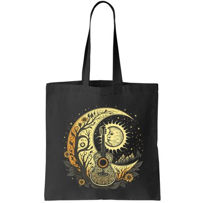 Cottagecore Acoustic Guitar With Moon, Sun And Stars Bag