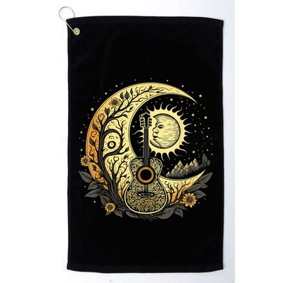 Cottagecore Acoustic Guitar With Moon, Sun And Stars Golf Towel