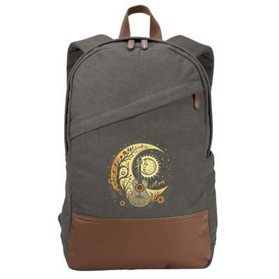 Cottagecore Acoustic Guitar With Moon, Sun And Stars Cotton Canvas Backpack
