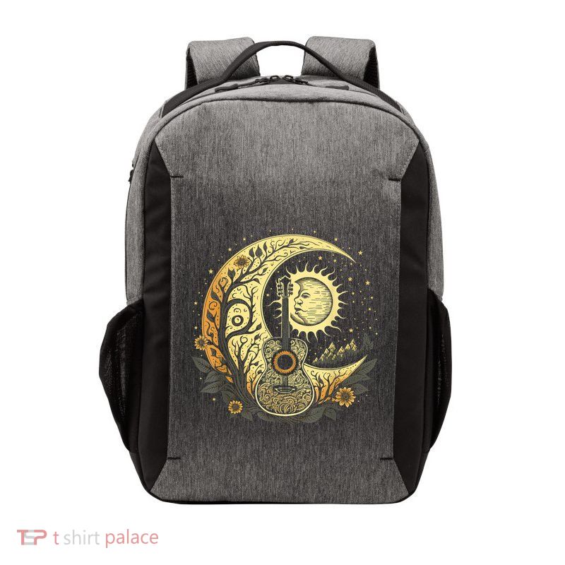 Cottagecore Acoustic Guitar With Moon, Sun And Stars Vector Backpack