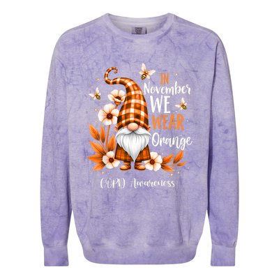 Copd Awareness Gnome In We Wear Orange Women Support Colorblast Crewneck Sweatshirt