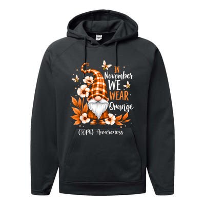 Copd Awareness Gnome In We Wear Orange Women Support Performance Fleece Hoodie