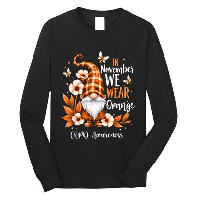 Copd Awareness Gnome In We Wear Orange Women Support Long Sleeve Shirt