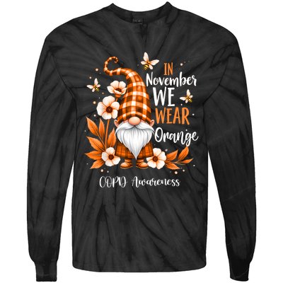 Copd Awareness Gnome In We Wear Orange Women Support Tie-Dye Long Sleeve Shirt