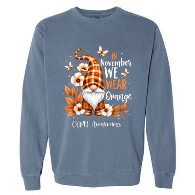 Copd Awareness Gnome In We Wear Orange Women Support Garment-Dyed Sweatshirt