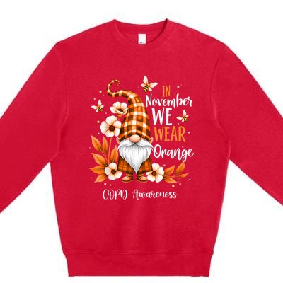 Copd Awareness Gnome In We Wear Orange Women Support Premium Crewneck Sweatshirt