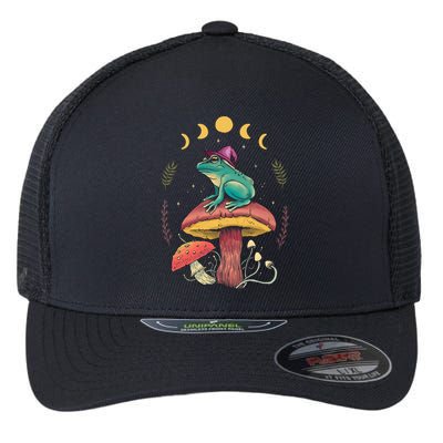 Cottagecore Aesthetic Goblincore Frog Wizard On Mushroom Flexfit Unipanel Trucker Cap