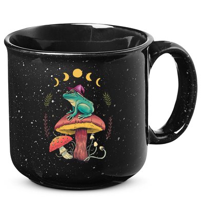Cottagecore Aesthetic Goblincore Frog Wizard On Mushroom 15oz Campfire Ceramic Mug
