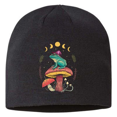 Cottagecore Aesthetic Goblincore Frog Wizard On Mushroom Sustainable Beanie
