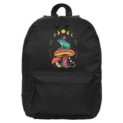 Cottagecore Aesthetic Goblincore Frog Wizard On Mushroom 16 in Basic Backpack