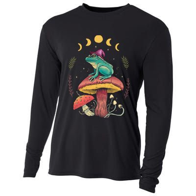 Cottagecore Aesthetic Goblincore Frog Wizard On Mushroom Cooling Performance Long Sleeve Crew