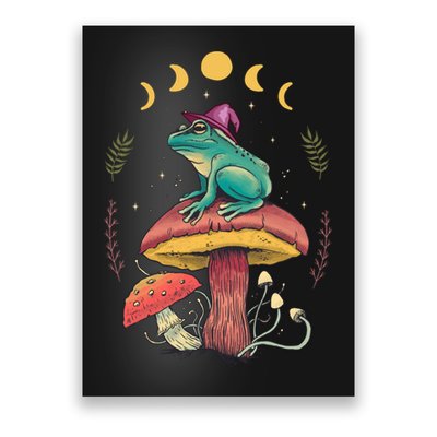 Cottagecore Aesthetic Goblincore Frog Wizard On Mushroom Poster