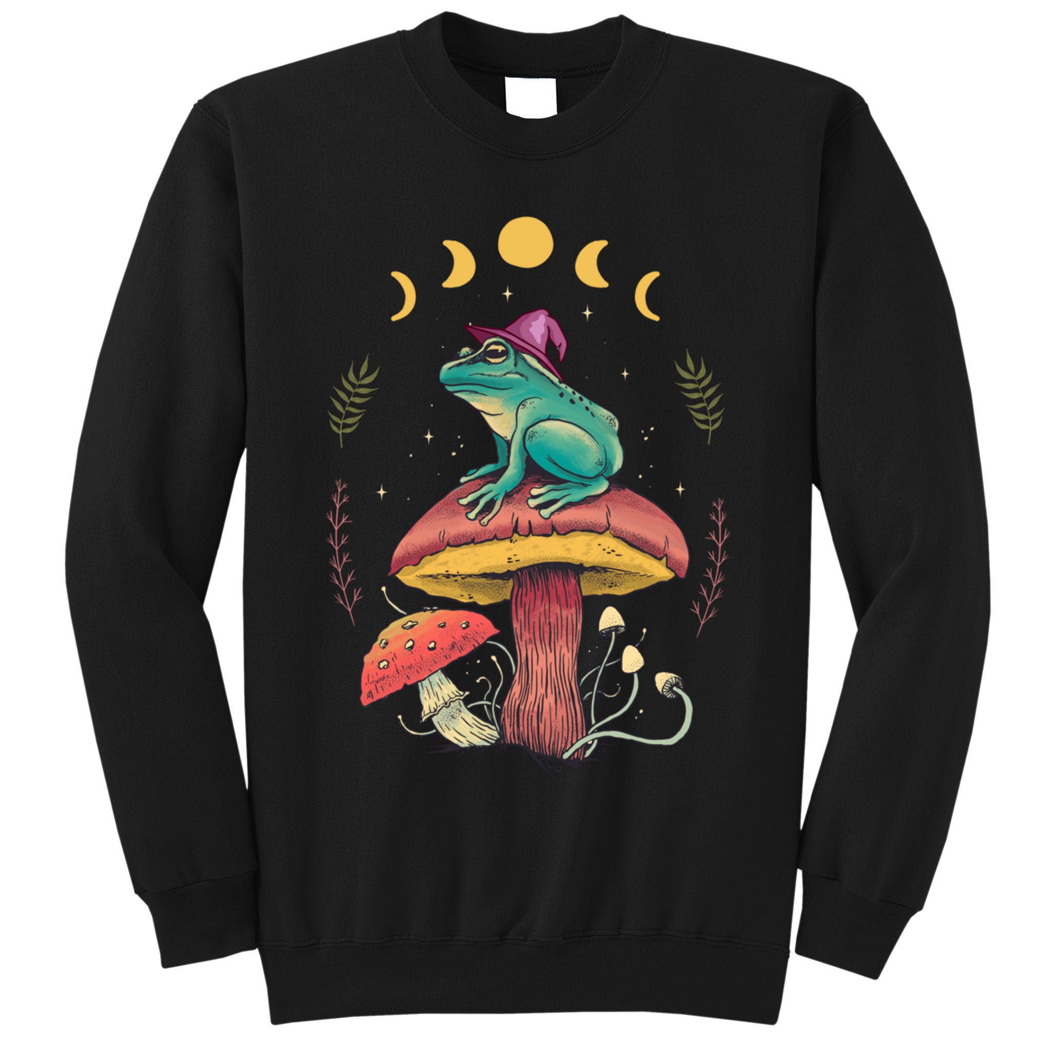 Cottagecore Aesthetic Goblincore Frog Wizard On Mushroom Tall Sweatshirt