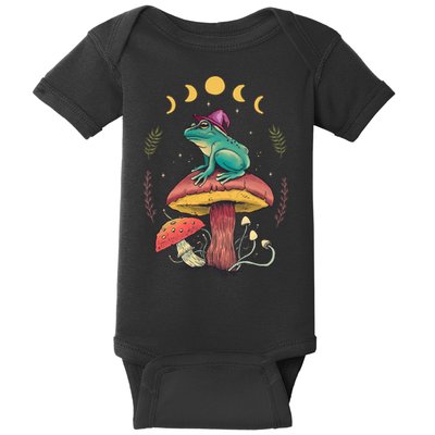 Cottagecore Aesthetic Goblincore Frog Wizard On Mushroom Baby Bodysuit