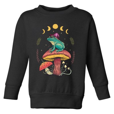 Cottagecore Aesthetic Goblincore Frog Wizard On Mushroom Toddler Sweatshirt